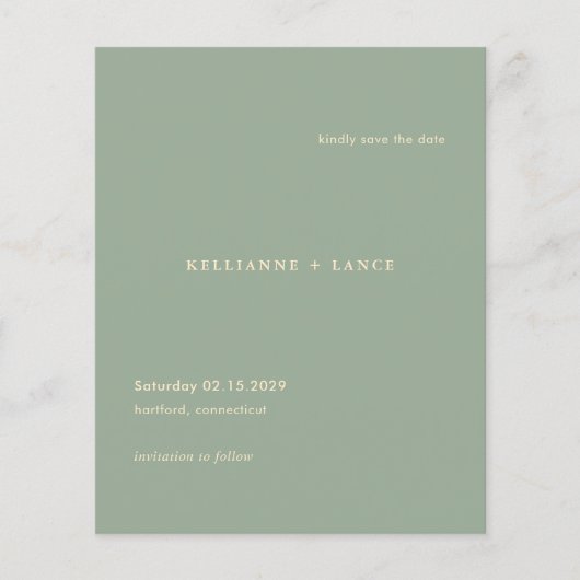 Sage Green Modern Budget Wedding Save the Date Flyer (Vorne)