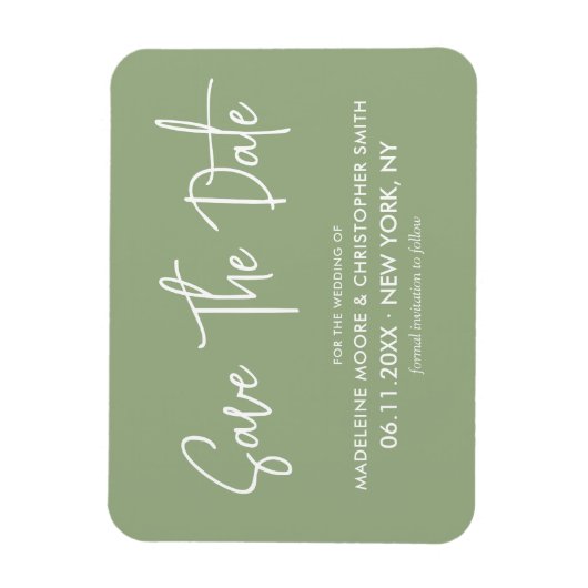 Sage Green Modern Calligraphy Save the Date Magnet (Vertikal)