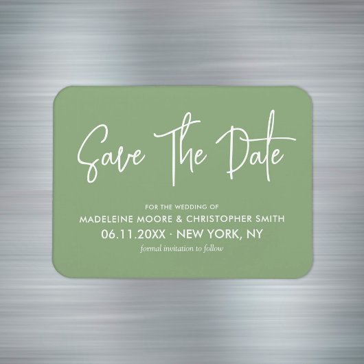 Sage Green Modern Calligraphy Save the Date Magnet