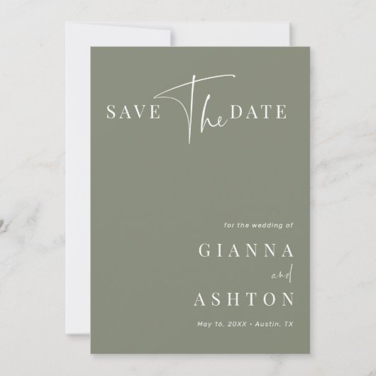 Sage Green Modern Calligraphy Wedding Foto Save The Date (Vorderseite)