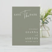 Sage Green Modern Calligraphy Wedding Foto Save The Date (Stehend Vorderseite)