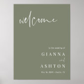 Sage Green Modern Calligraphy Wedding Willkommensz Poster (Vorne)