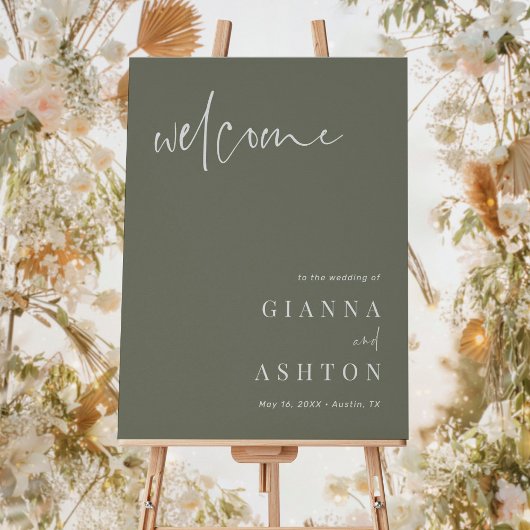 Sage Green Modern Calligraphy Wedding Willkommensz Poster