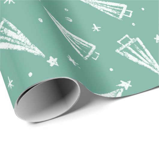 Sage Green Modern Christmas Tree Muster Geschenkpapier (Rolleneckpunkt)