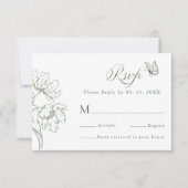 Sage Green Modern Classic Floral Wedding  RSVP Karte (Vorderseite)