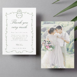 Sage Green Modern Classic French Wedding Photo Dankeskarte