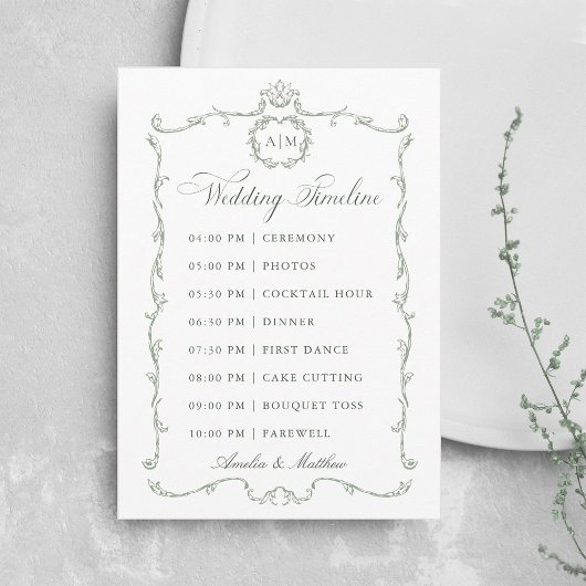 Sage Green Modern Classic French Wedding Timeline Programm