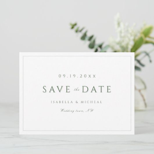 Sage Green Modern Classy Luxe Save the Date (Stehend Vorderseite)