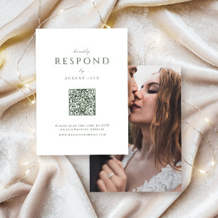 Sage Green Modern Classy Luxury QR Code Hochzeit RSVP Karte
