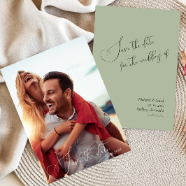 Sage Green Modern Custom Foto Save the Date Einladung