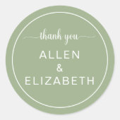 Sage Green Modern Dankeschön Card Gastgeschenk Hoc Runder Aufkleber (Vorderseite)