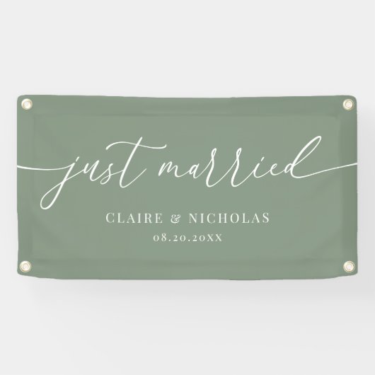 Sage Green Modern Elegant Just Married Wedding Car Banner (Horizontal)