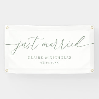 Sage Green Modern Elegant Just Married Wedding Car Banner