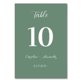 Sage Green Modern Elegante Einzigartige Hochzeit Tischnummer
