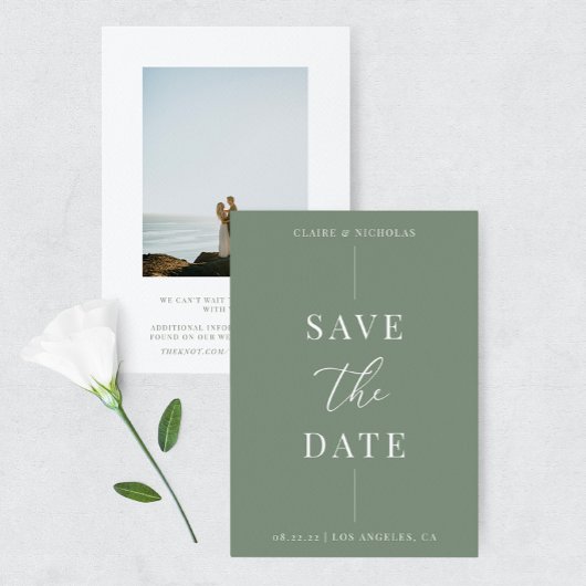 Sage Green Modern Elegante Hochzeit kühl Text & Fo Save The Date