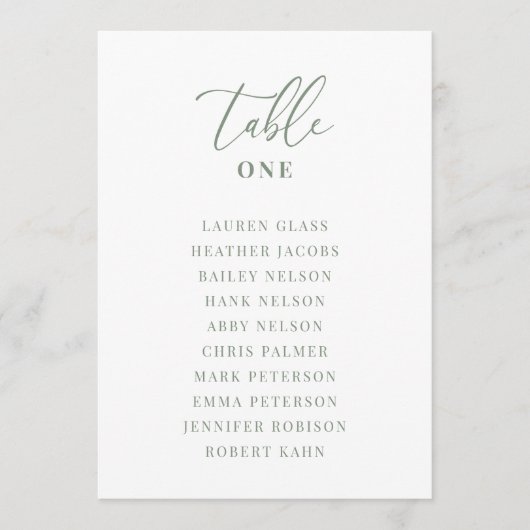 Sage Green Modern elegante Hochzeitstisch-Sitzkart (Vorderseite)