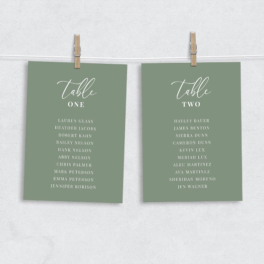 Sage Green Modern elegante Hochzeitstisch-Sitzkart