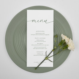 Sage Green Modern Elegante Wedding Empfang Menu Menükarte