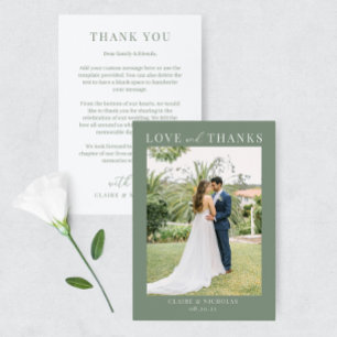 Sage Green Modern Elegante Wedding Foto Vielen Dan Dankeskarte