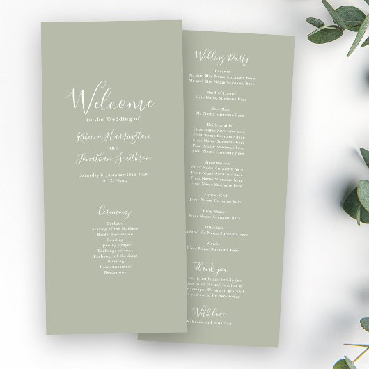 Sage Green Modern Elegante Wedding Program Card