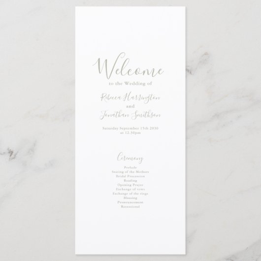 Sage Green Modern Elegante Wedding Program Card (Vorderseite)