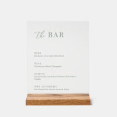 Sage Green Modern Elegante Wedding The Bar Menu Acrylschild (Vorderseite)