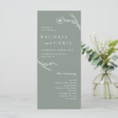 Sage Green Modern Floral Botanical Wedding Program (Stehend Vorderseite)