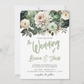 Sage Green Modern Floral Wedding Einladung (Vorderseite)