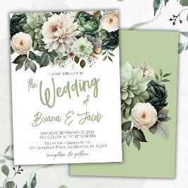 Sage Green Modern Floral Wedding Einladung