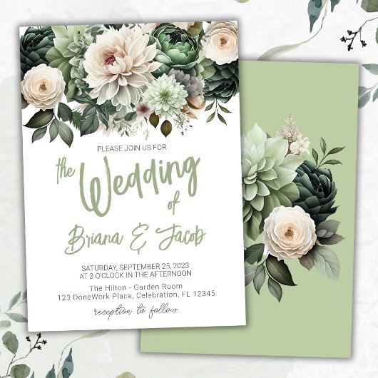 Sage Green Modern Floral Wedding Einladung