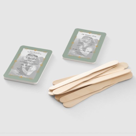 Sage Green Modern Foto Gold Heart Wedding Program Fächer (Non-assembled)