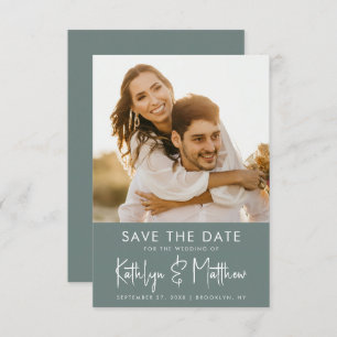 Sage Green Modern Foto Minimalistisch Hochzeit Save The Date
