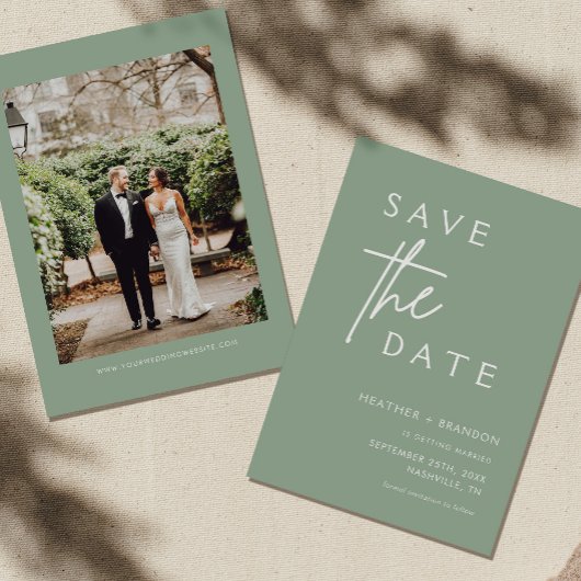 Sage Green Modern Foto Save the Dates Einladungen