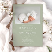 Sage Green Modern Foto Taufe Einladung