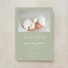 Sage Green Modern Foto Taufe Einladung