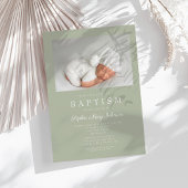 Sage Green Modern Foto Taufe Einladung