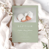 Sage Green Modern Foto Taufe Einladung