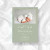Sage Green Modern Foto Taufe Einladung