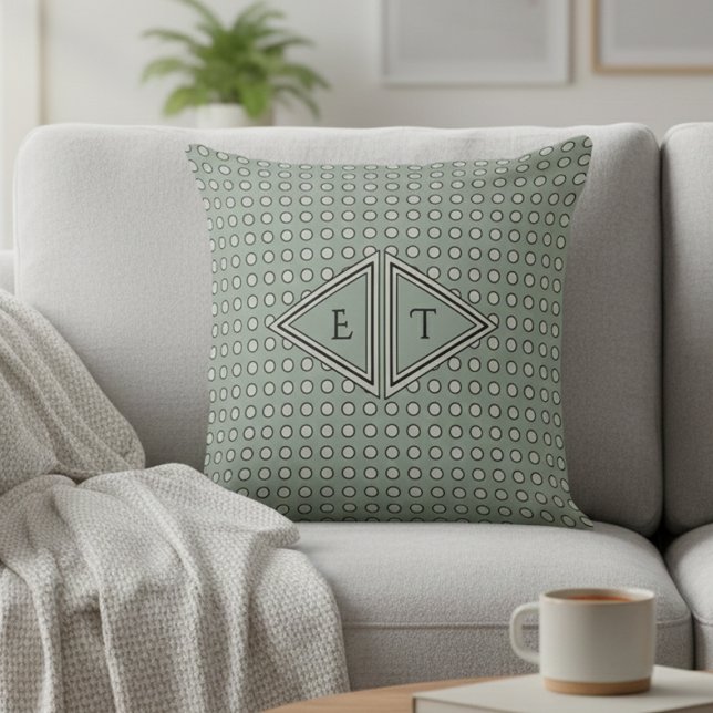 Sage Green Modern Geometric Monogram Kissen (Von Creator hochgeladen)