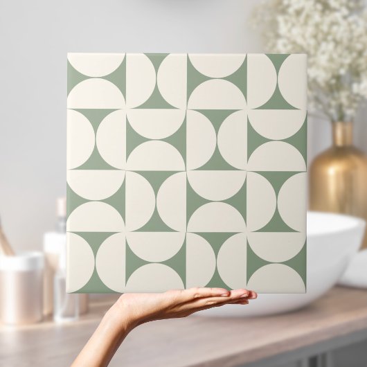 Sage Green Modern Geometric Semi Circles Tile Fliese