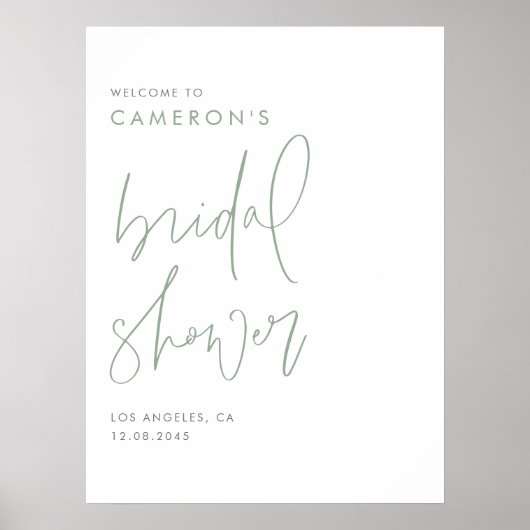 Sage Green Modern Handgeschriebenes Script-Brautpa Poster (Vorne)