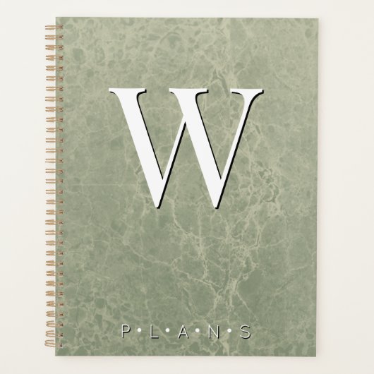 Sage Green Modern Marbour Monogram Planer (Vorderseite)