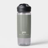 Sage Green Modern Minimal Custom Monogram und Name Trinkflasche (Vorderseite)