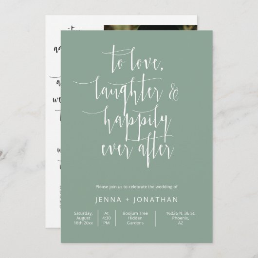 Sage Green Modern Minimal Wedding QR Code Foto Einladung (Vorne/Hinten)