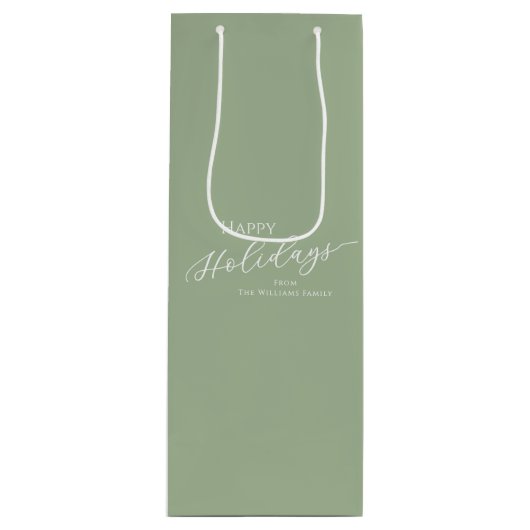 Sage Green Modern Minimalist Happy Holidays Geschenktüte Für Weinflaschen (Vorderseite)