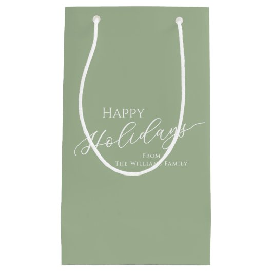 Sage Green Modern Minimalist Happy Holidays Kleine Geschenktüte (Vorderseite)