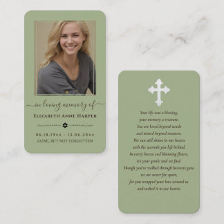 Sage Green Modern Minimalist Memorial Photo Card Visitenkarte
