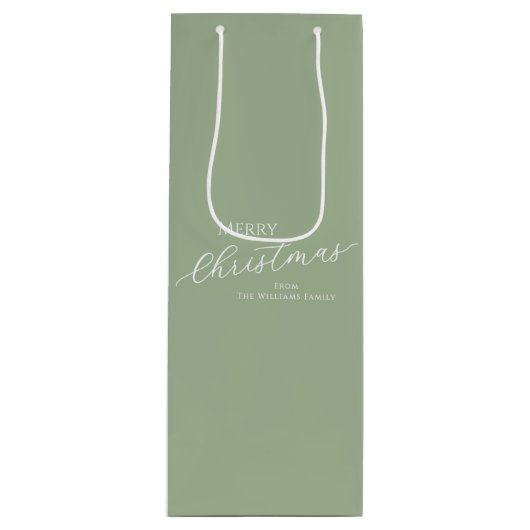 Sage Green Modern Minimalist Merry Christmas Geschenktüte Für Weinflaschen (Vorderseite)