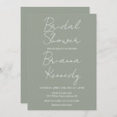 Sage Green Modern Minimalist Script Bridal Dusche Einladung (Vorne/Hinten)