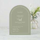 Sage Green Modern Minimalist Script Wedding Einladung (Stehend Vorderseite)